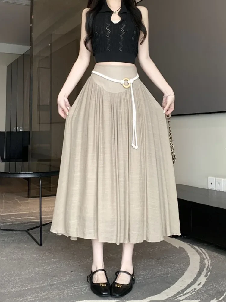 Spódnice plisowane damskie ze sznurkami Spódnica damska plisowana Lato 2025 Luksusowa Elegancka Stylowa Linia A V Vintage Odzież Wyprzedaż Y2k