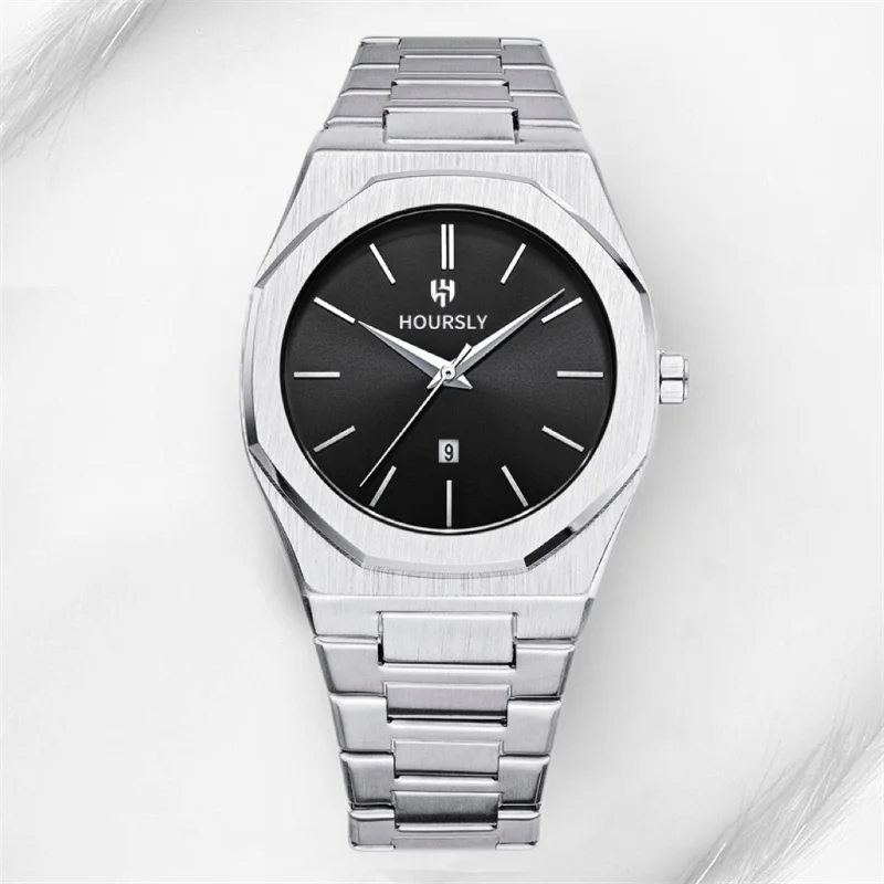 Luxury fashionable waterproof circular calendar simple line dial business quartz men\'s watch for daily life