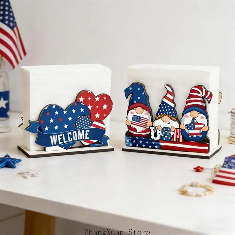 Packung mit 4 patriotischen Taschentuchbox-Haltern aus Holz mit Designs zum Unabhängigkeitstag für Büros und Heimdekoration 3XUF – Detail 8