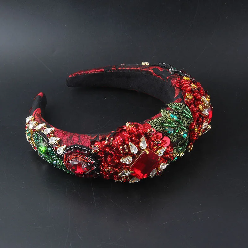 Red Baroque Fashion Flower Headband Luxury Temperament Sponge Crystal Rhinestones Headband For Women Accessories Wedding 971