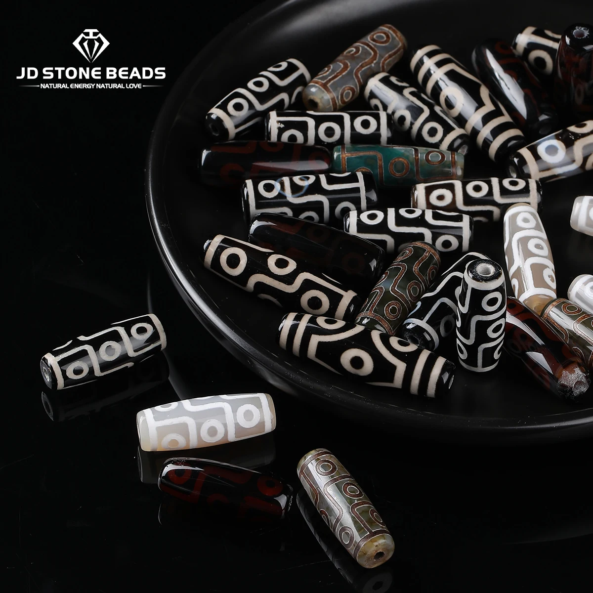Natural Stone Tibet Dzi Agate Long Barrel Shape Bead Loose Onyx Bead for Tribal Jewelry Making Diy Necklace Bracelet Accessories