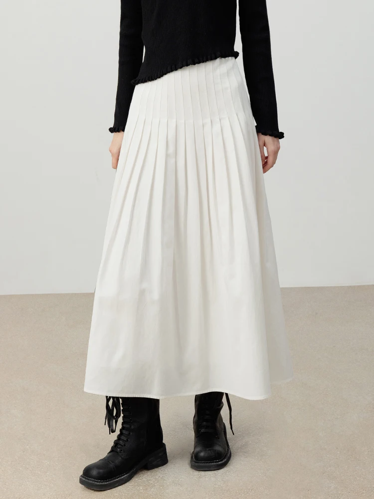 

Eggka High Waist White A-Line Midi Skirt Women's Faion Versatile Autumn New Sle Polyester Fiber Ladies Skirts