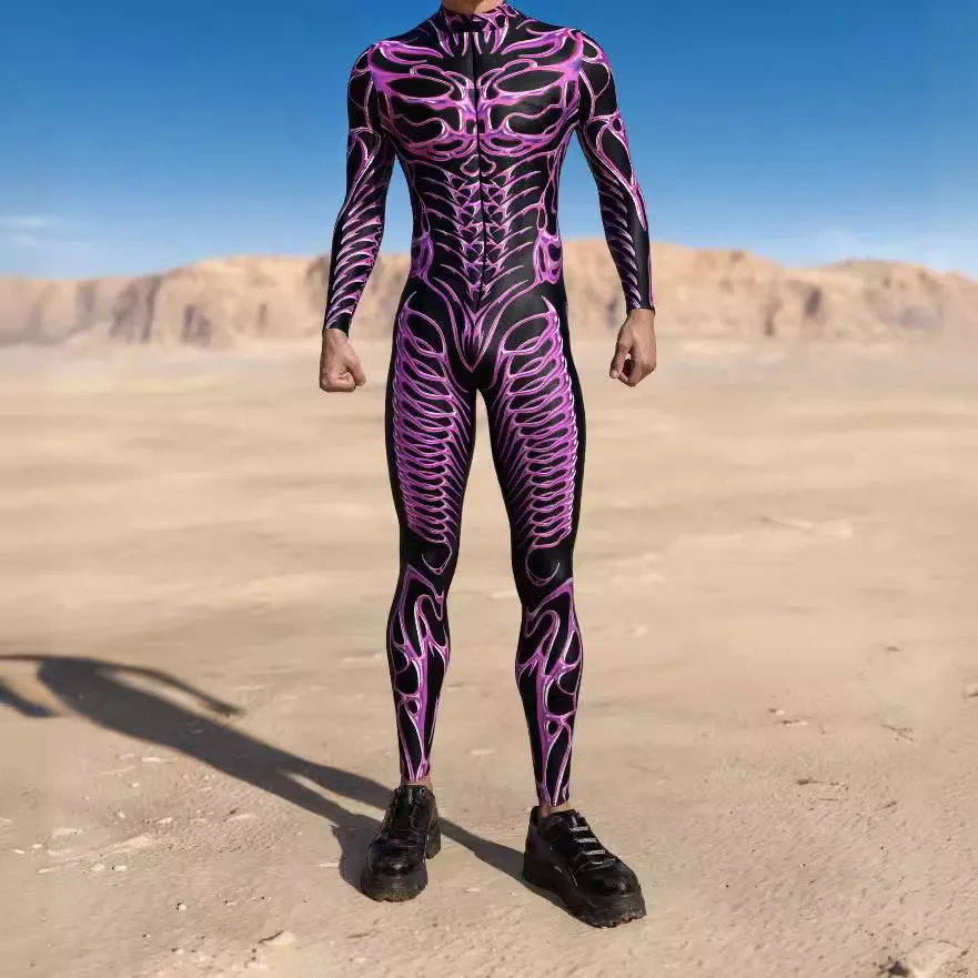 Cyber Punk 3D Holiday Party Men Bodysuit Steampunk Jumpsuit Halloween Cosplay Costume Catsuit Carnival Party Zentai Rompers