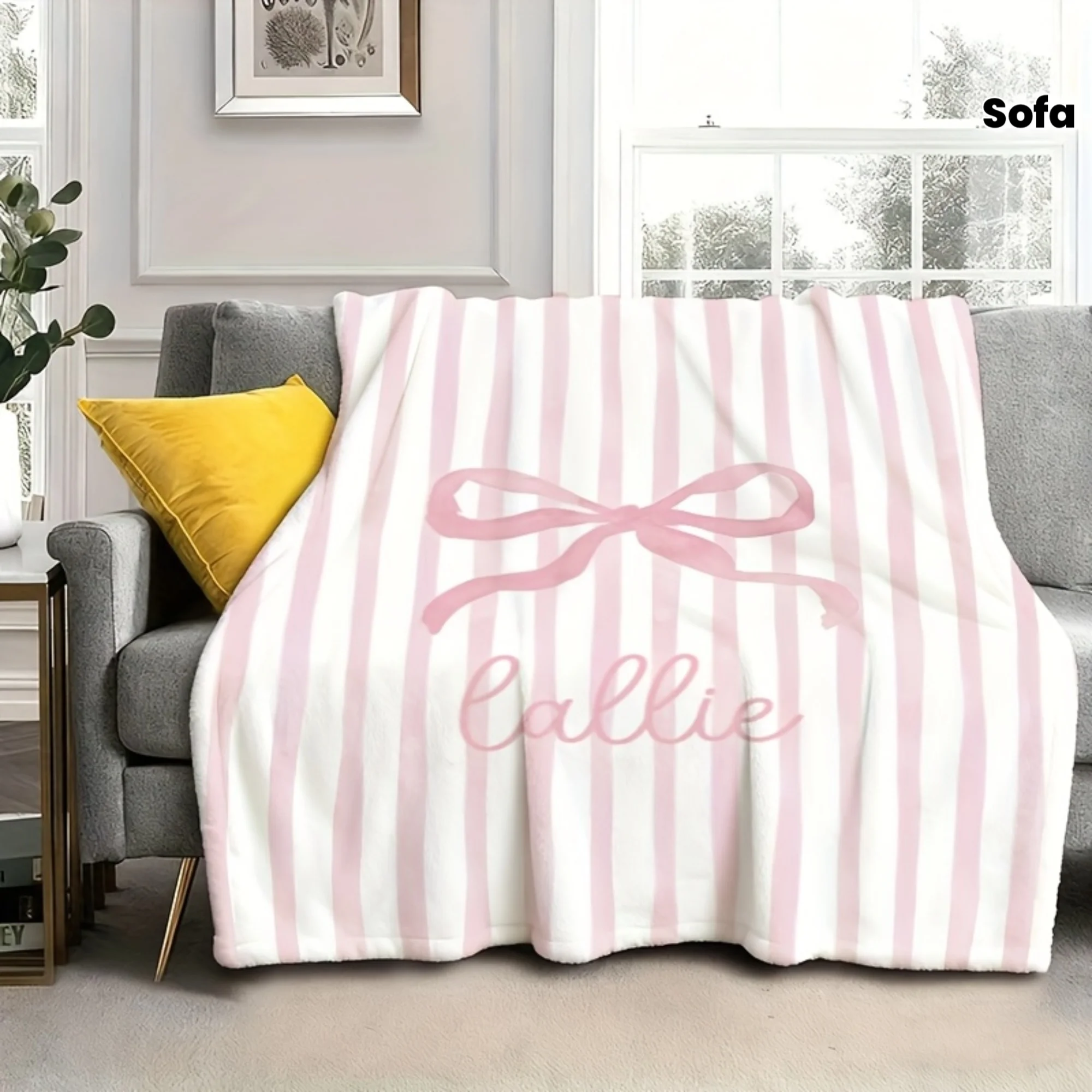 Custom Personalized Name Throw Blanket Pink Stripe Nursery Decor Baby Shower Gift Cute Keepsake Cozy Room Decor for Girls