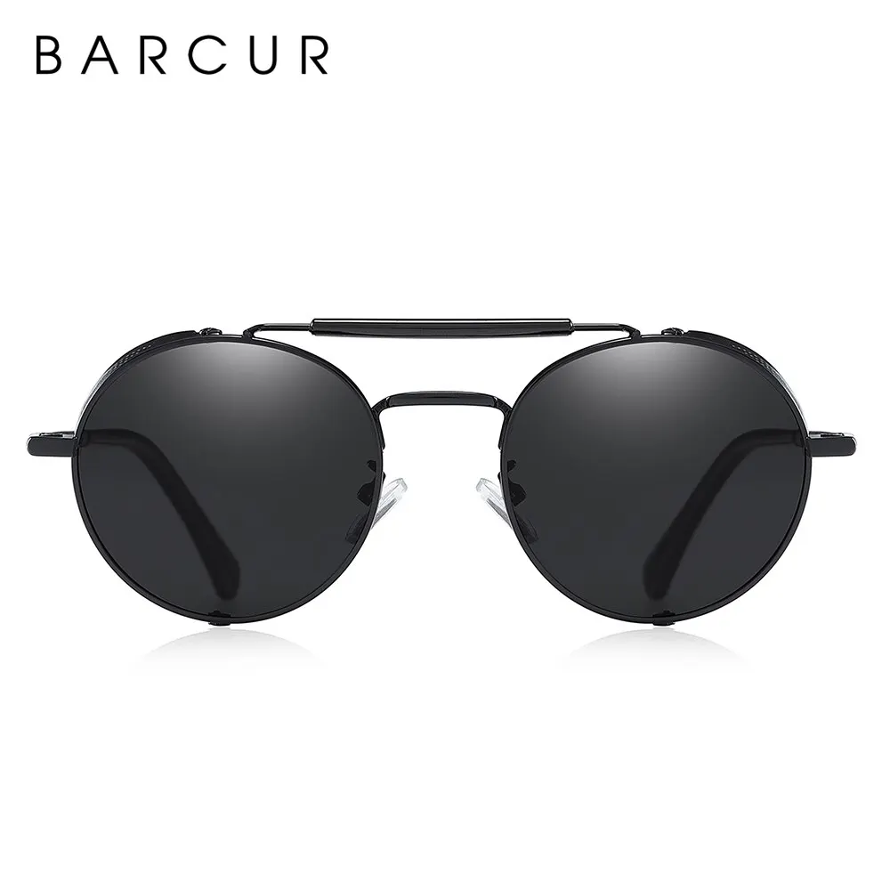 BARCUR Polarized Steampunk Round Sunglasses Men Retro Sun Glasses For Women Vintage Style