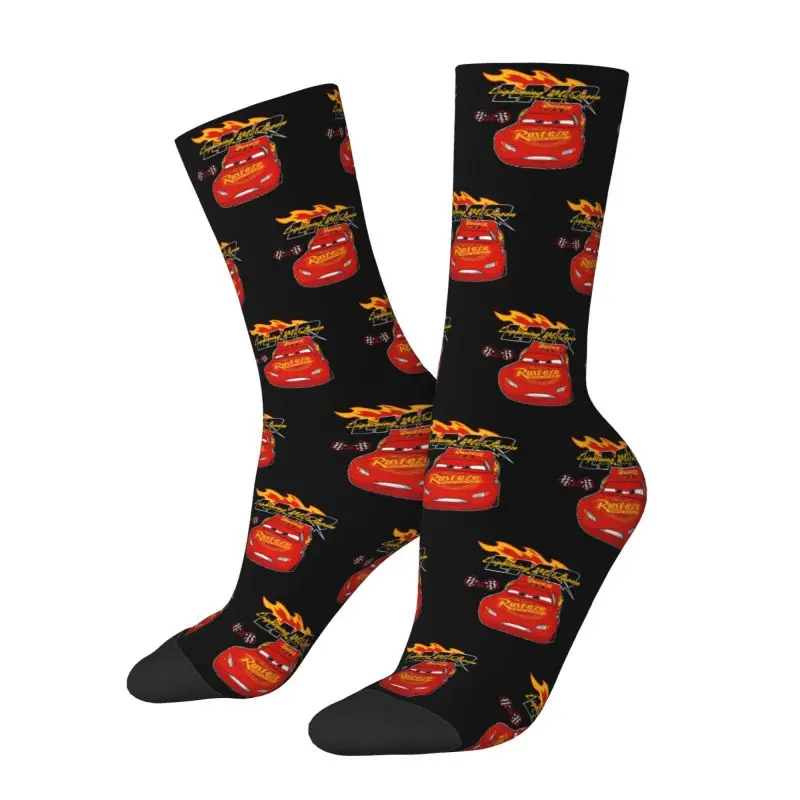 Retro   Lightning McQueen Car Mens Crew Socks Unisex Kawaii 3D Printed Cartoon Dress Socks