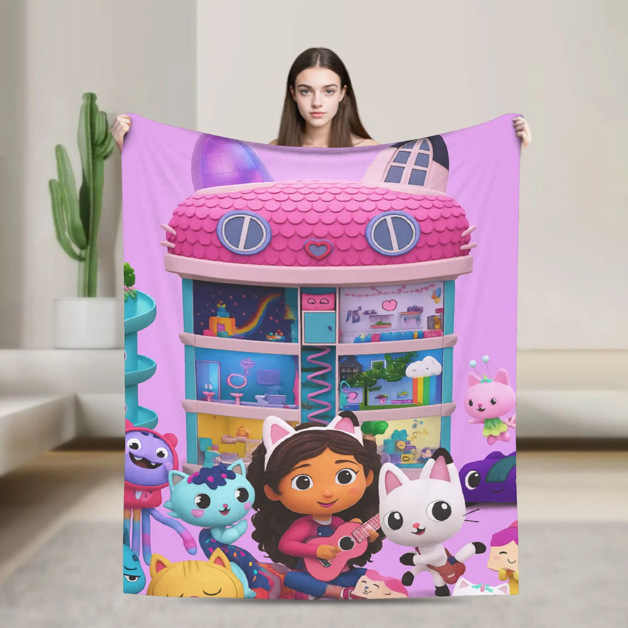 

G-Gabby’s Dollhouseds Plush Flannel Blankets Winter Warm Soft Throw Blanket Students Home Decor Funny Bedspread Sofa Bed Cover
