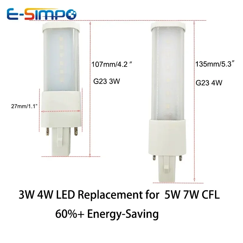 1 قطعة G23 LED 3 واط 4 واط 5 واط CFL PL-S 7 واط-13 واط استبدال 110 فولت/220 فولت 2Pin 4000 كيلو 3000 كيلو/4000 كيلو/6000 كيلو الأبيض G23 التوصيل توفير ضوء مصباح