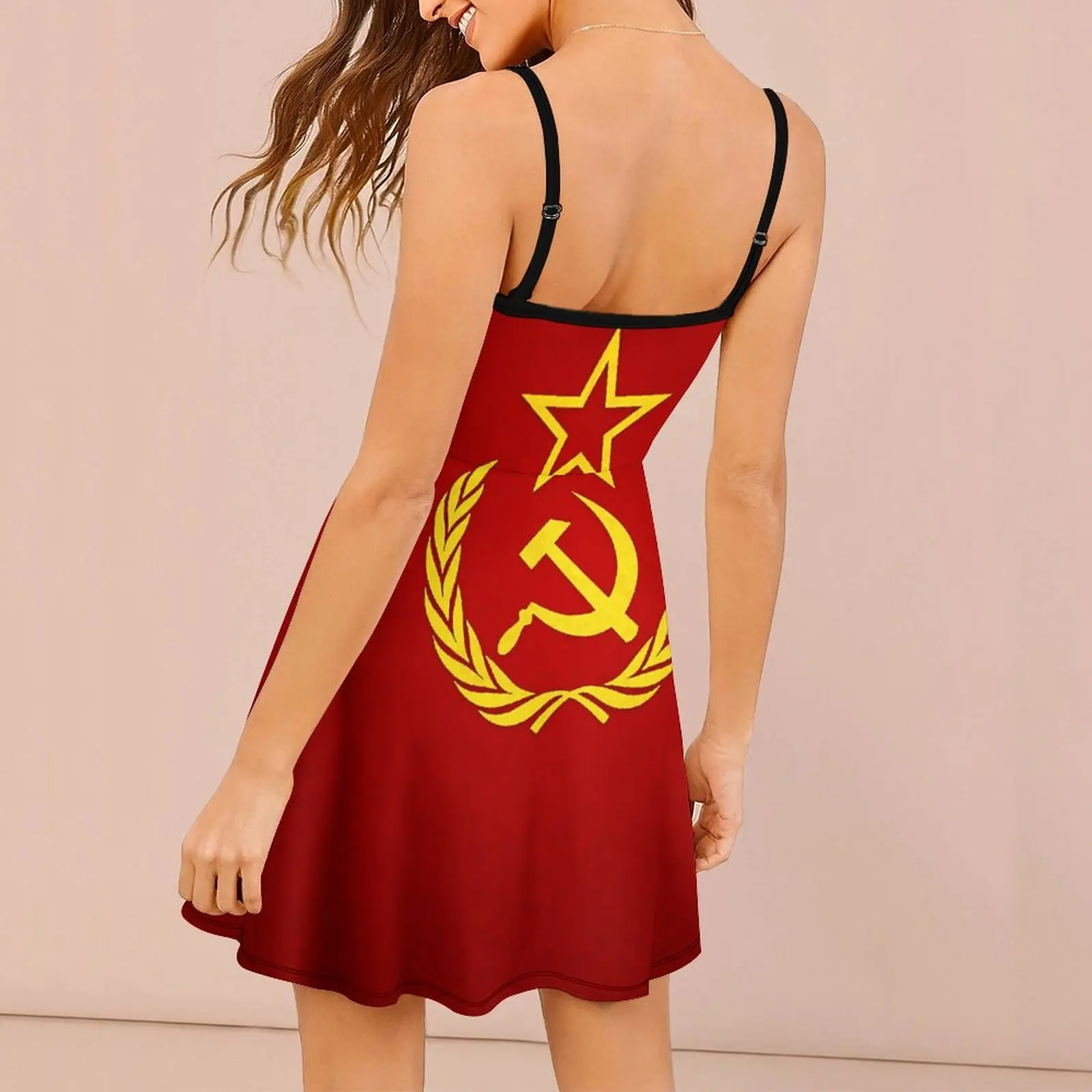 Sexy  Woman's Gown The Dress Communist Flag Textured Women's Sling Dress Premium  Parties Funny Novelty