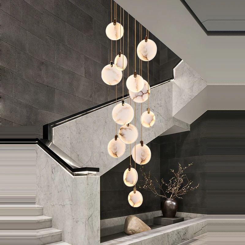 New Chinese LED Marble Gold Home Deco Designer Chandelier Lighting 2024 New Trend Lustre Hanging Lamps For Living Room