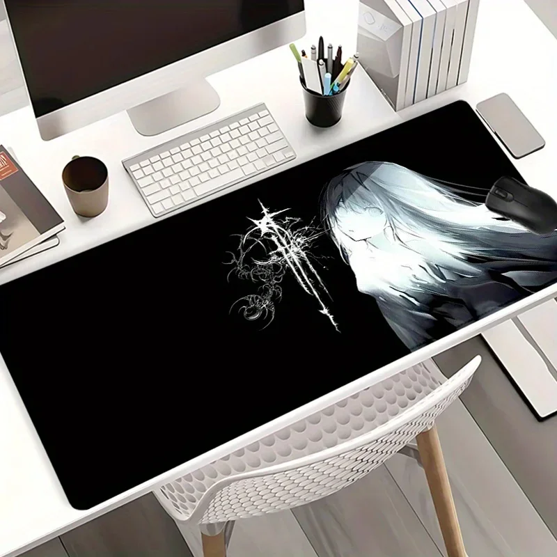 

Большой коврик для игрового стола с загадочной аниме-готической девушкой, полный нескользящий коврик для мыши, коврик для клавиатуры для домашнего офиса, настольные гаджеты
