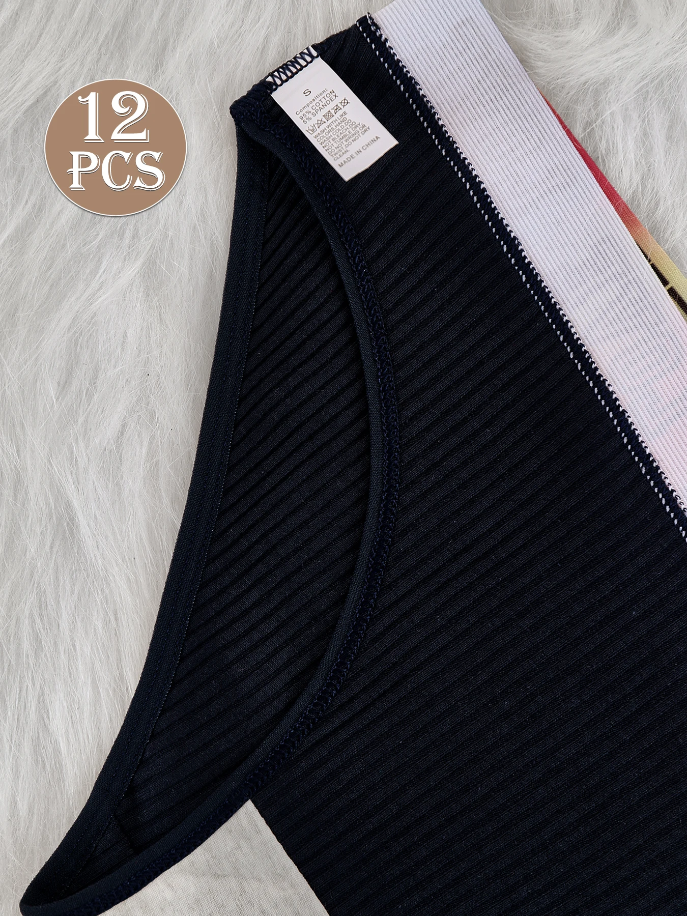 12-delige set geribbelde driehoekige damesbroeken met lage taille, zacht en comfortabel katoenen herfst- en winterondergoed voor dames