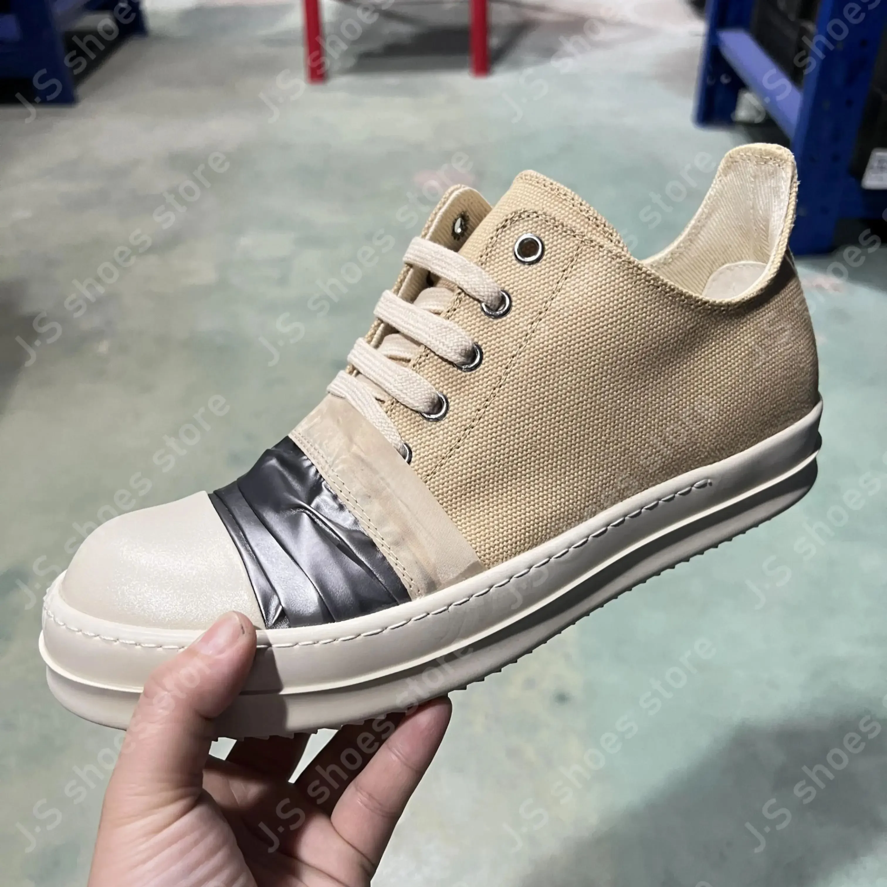 

Brand Men Sneaker Ricks Geobasket Low Top Apricot Canvas Shoes Women Casual Shoe Owens Design Lace Up Thick Sole Flat Sneakers