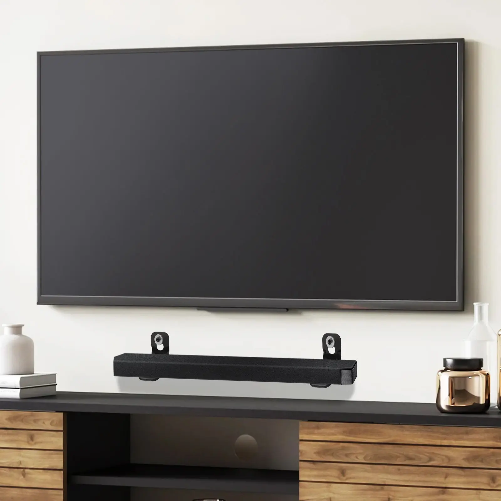 1Pair Soundbar Wall Mount Bracket Sturdy Carbon Steel Construction Space Saving Adhesive Mount Compatible with All Major