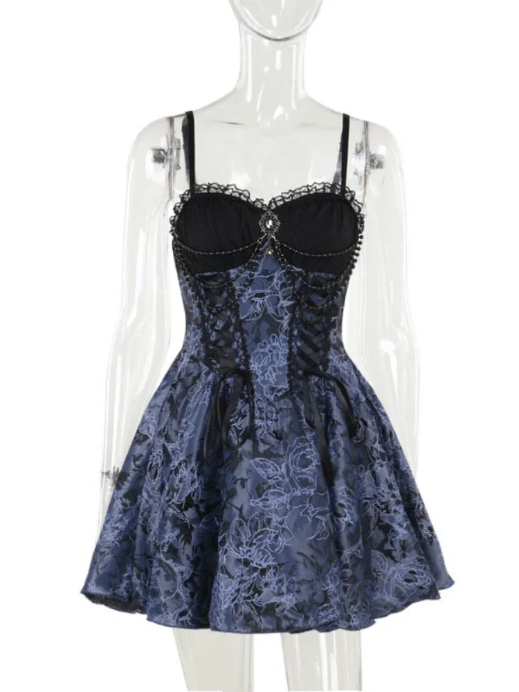 AltGoth Dark Gothic Lolita Dress Women Harajuku Streetwear Aesthetic Fairy Grunge Lace Patchwork Bandage Corset Dress Partywear