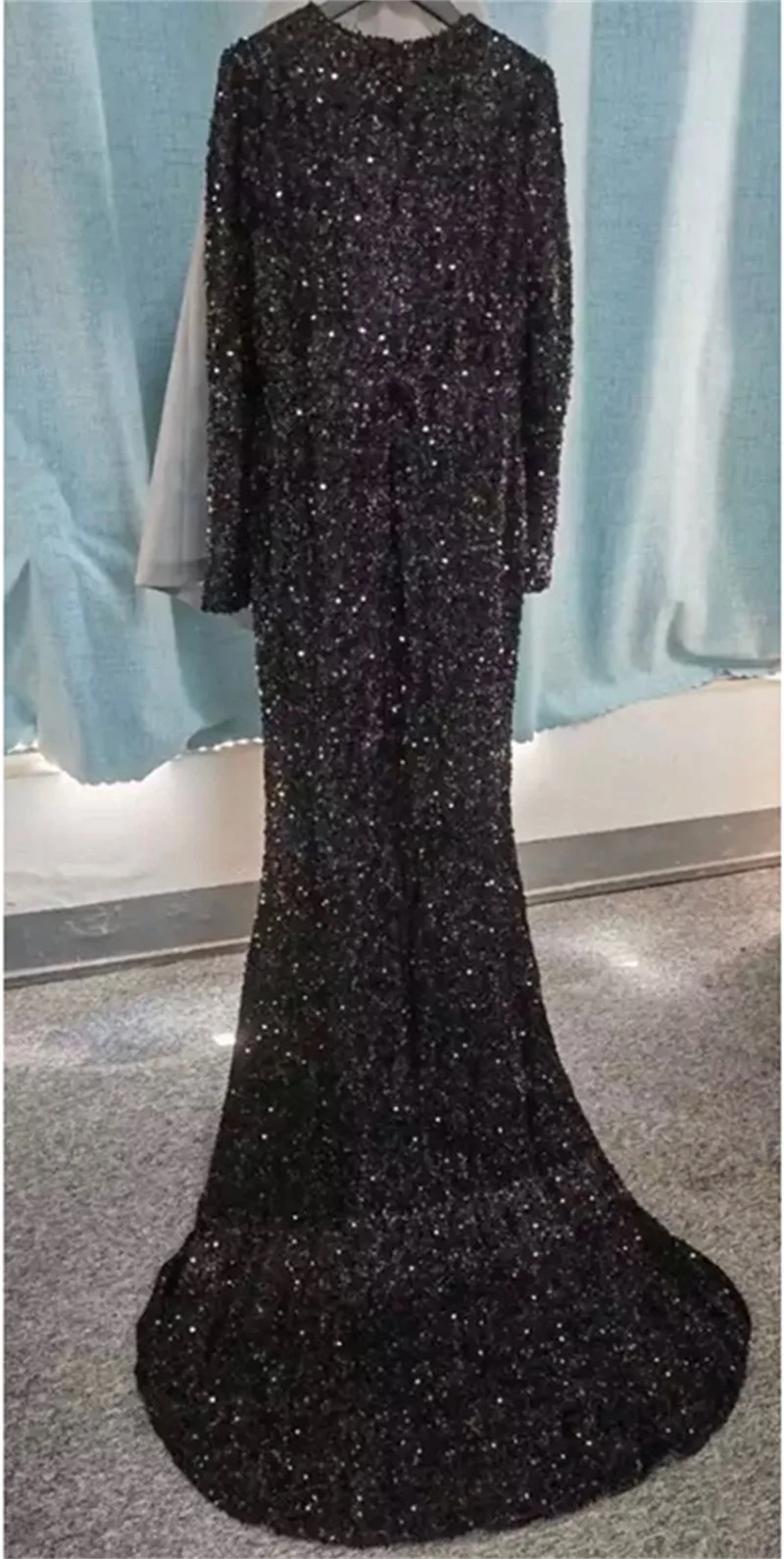 Sequins Paillette Deep-V Neck Women Prom Dress Long Tail Tight Waist Party Gown Elegant Grey Black Evening Dress Newest In Stock