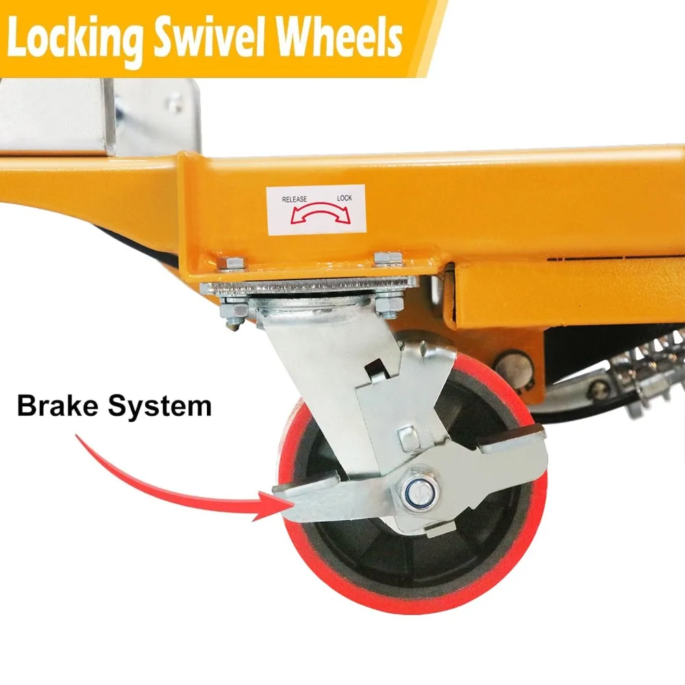 Meja Angkat Hidrolik, Kapasitas 770 lbs Tinggi Angkat 51 inci, Meja Angkat Gunting Ganda dengan 4 Roda dan Pelindung Belakang Pengaman