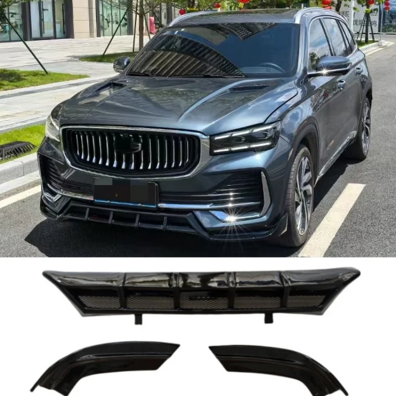 Front shoveBlack Carbon Fiber Looking Front Bumper Lip Shovel Diffuser Spoiler For Geely Monjaro Xingyue L 2021 2022 2023 2024