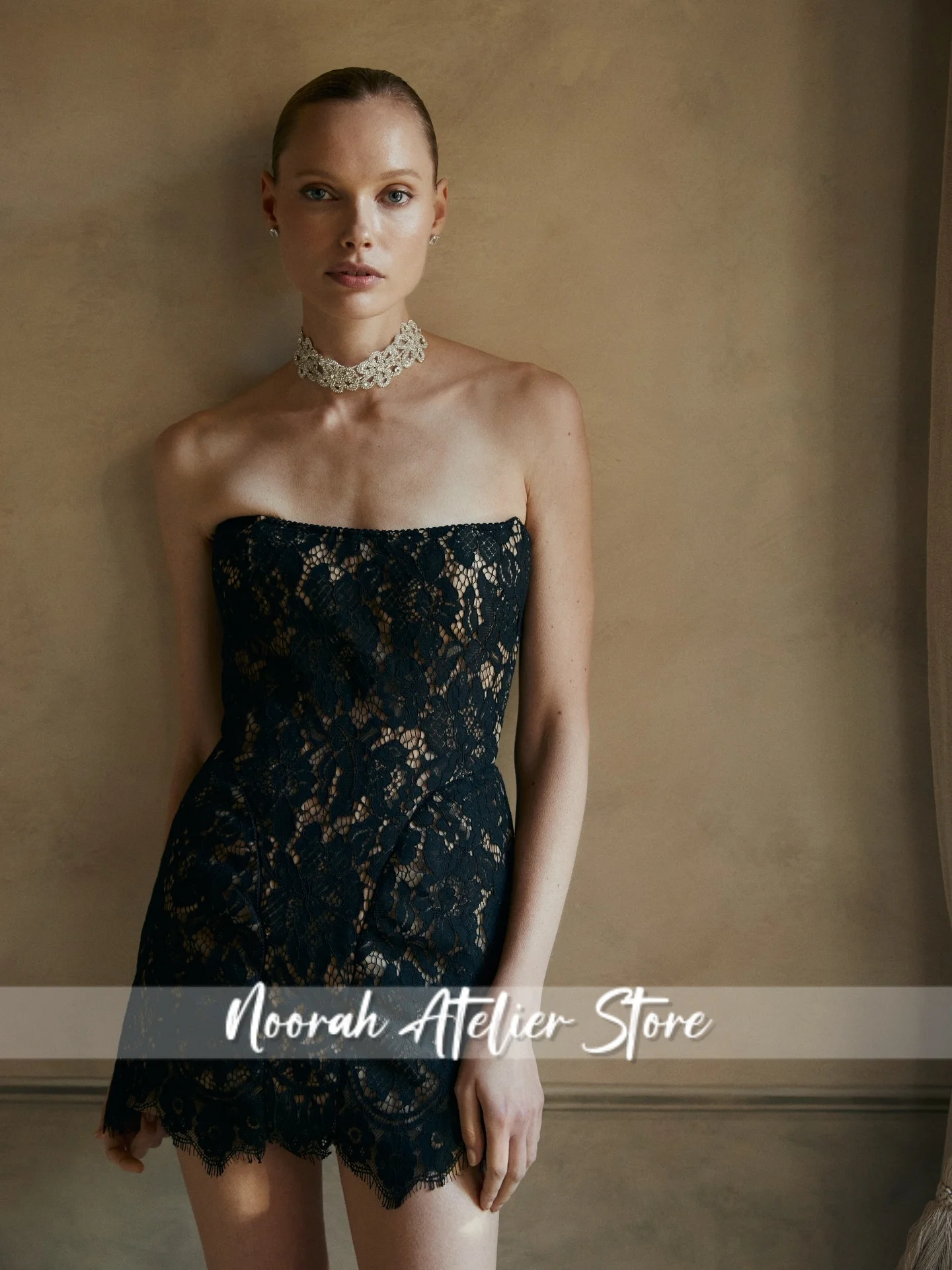 

Black Strapless Lace Mini Dress 2026 For Women Elegant Sheer Floral Lace Bodycon Short Party Cocktail Club Dress Customized
