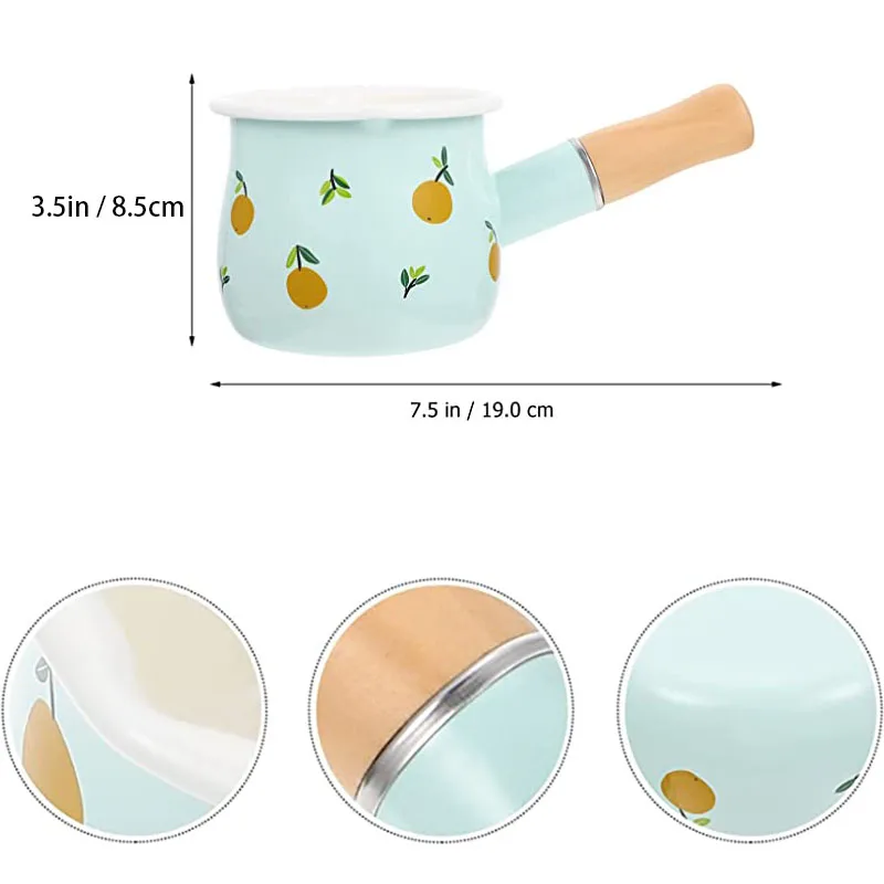 500ml Enamel Coffee Milk Pot With Wooden Handle Saucepan Cookware For Oatmeal Butter Cooking Pan Non Stick Gas Stove Induction