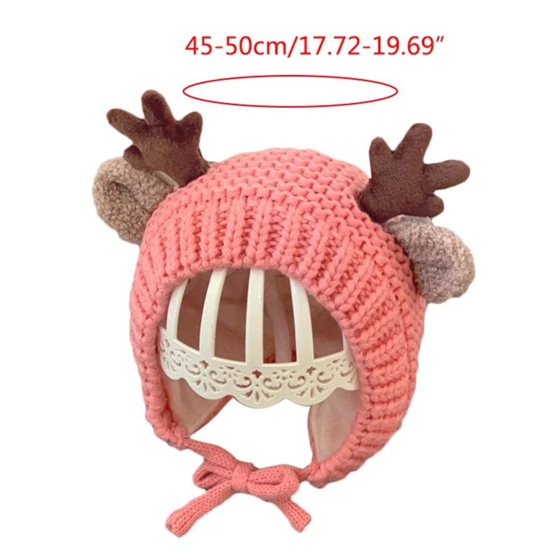 Infant Winter Beanie Hat Earflap Warm Reindeer Antlers Animal Knitted