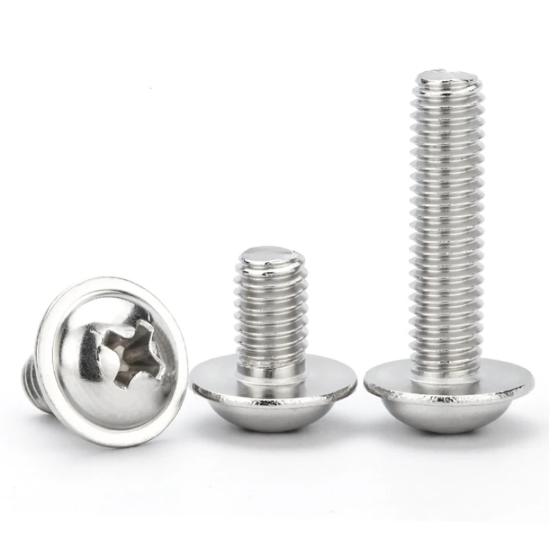 304 Stainless Steel Round Head Screws With Washers Phillips Pan Head Screws And Bolts  M2 M2.5 M3 M4 M5
