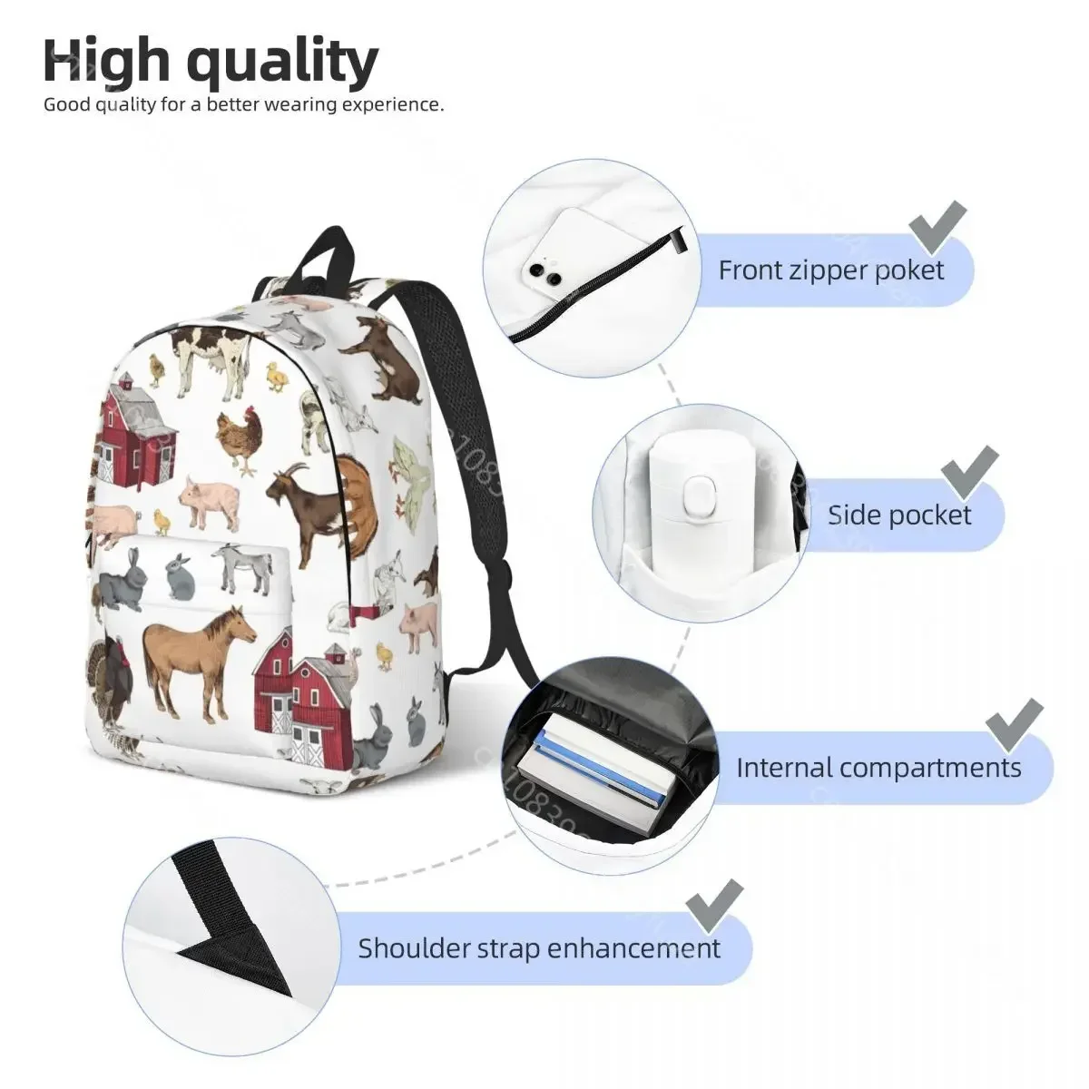 Farm Animals Backpack Farmhouse Village Pet Goose Pig Fun Backpacks Unisex College Breathable High School Bags Design Rucksack