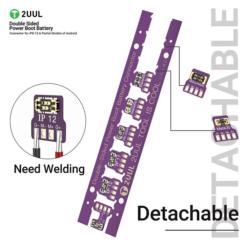 2UUL BT02 Battery Power Boot Connector for IP8-15 Android Need Welding Battery Double Sided Buckle Battery Activated Board