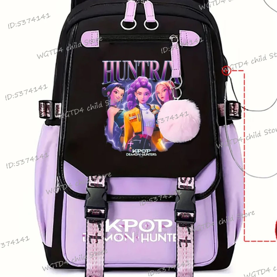 

KPop Demon Hunters Backpacks Student Schoolbag Backpacks Hot Movie Print Usb Port Bag Large Capacity Boys Girls Travel Backpack