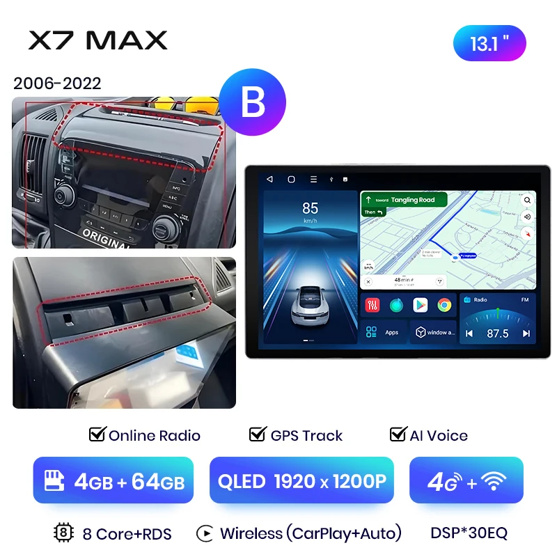 Junsun 13.1 inch QLED Android Draadloze CarPlay Auto Radio Voor Fiat Ducato Peugeot Boxer 2 Citroen Jumper 2 2006-2015