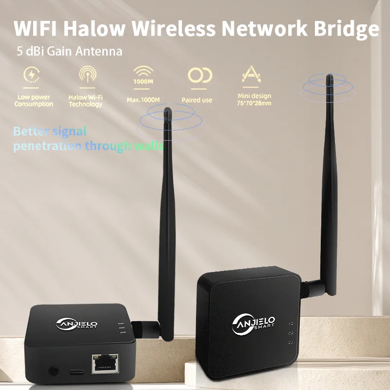 

Новый WIFI Halow Bridge Беспроводной сетевой мост 1 км Беспроводной удлинитель на большие расстояния с настенным проникновением Интерфейс типа C 5 дБи