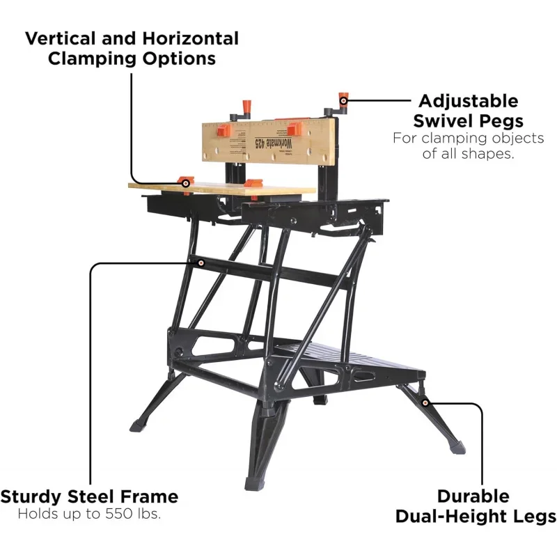 Portable Workbench, Workmate Folding Workbench, 550 lb. Capacity with Clamps for Woodworking (WM425-A)