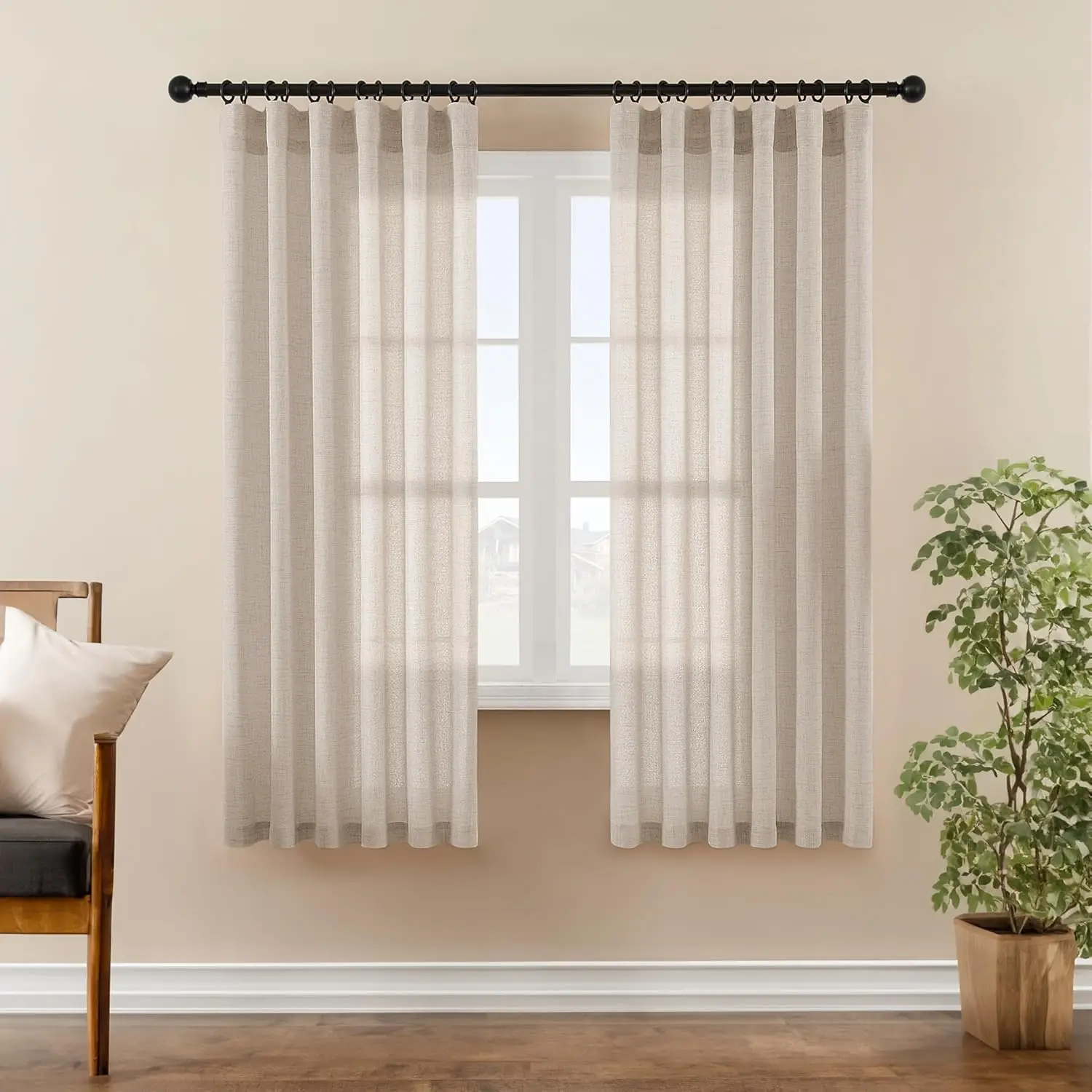 

Oatmeal Linen Ains, 72 Hes Long For Bedroom/Farmhouse, Semi Sheer Living Room Ains With Rod Pocket, Light Ing & Privacy, 2