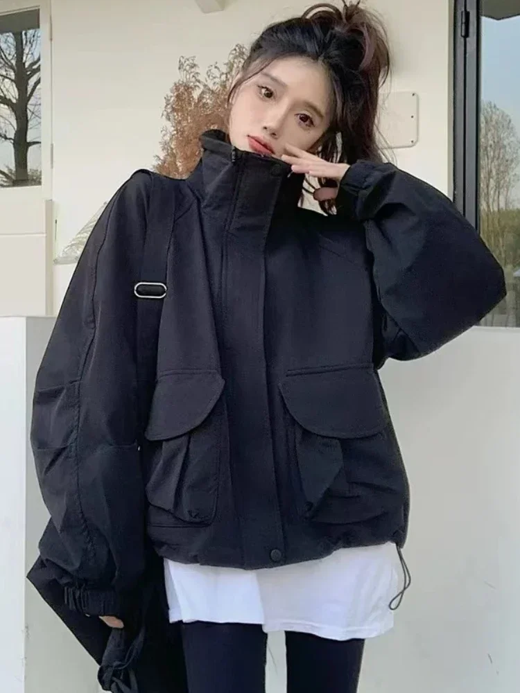 

Jackets Women Solid Pockets Korean Fashion Classic Prevalent Autumn Turn-down Collar All-match Harajuku Simple Trendy Chic Mujer