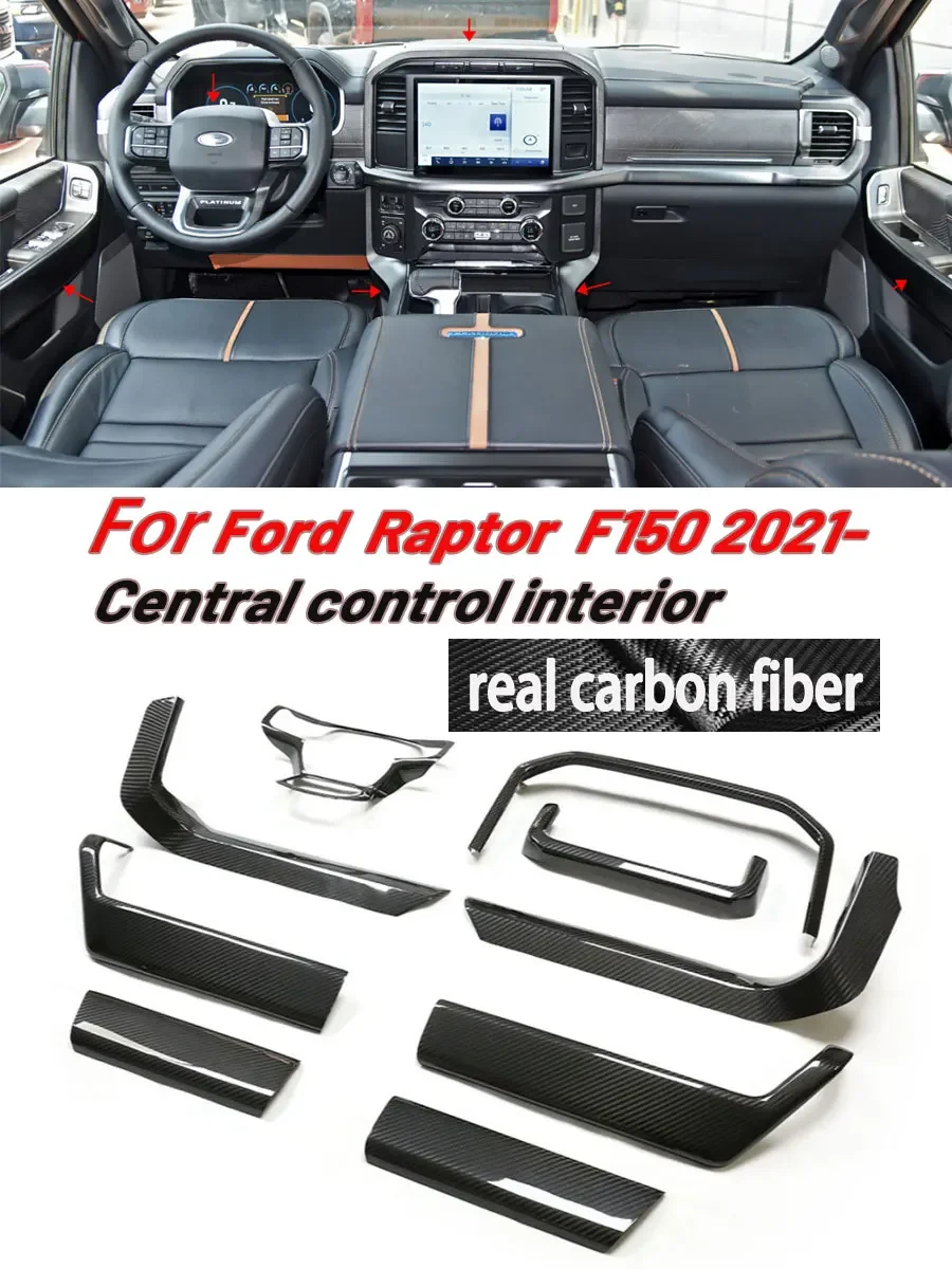 For Ford Raptor F150 Dry Carbon Fiber Interior Package with Steering Wheel Center Control Air Outlet Attached To Left Hand Drive