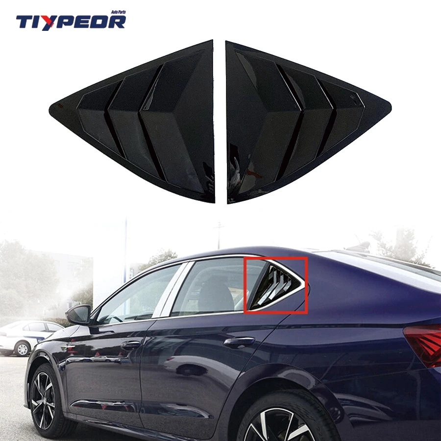 

Glossy Black Car Rear Side Window Louvers Vent Window Triangular Shutters Cover Blinds For Skoda Octavia 2021 2022 2023