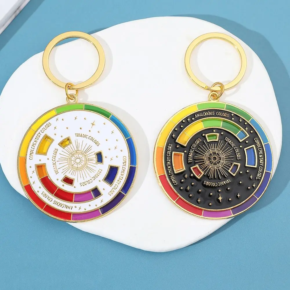 

New Color Wheel Keychain Novelty Rotatable Palette Art Multicolour Spinning Compass Metal Pendant Keyring For Friends Gift