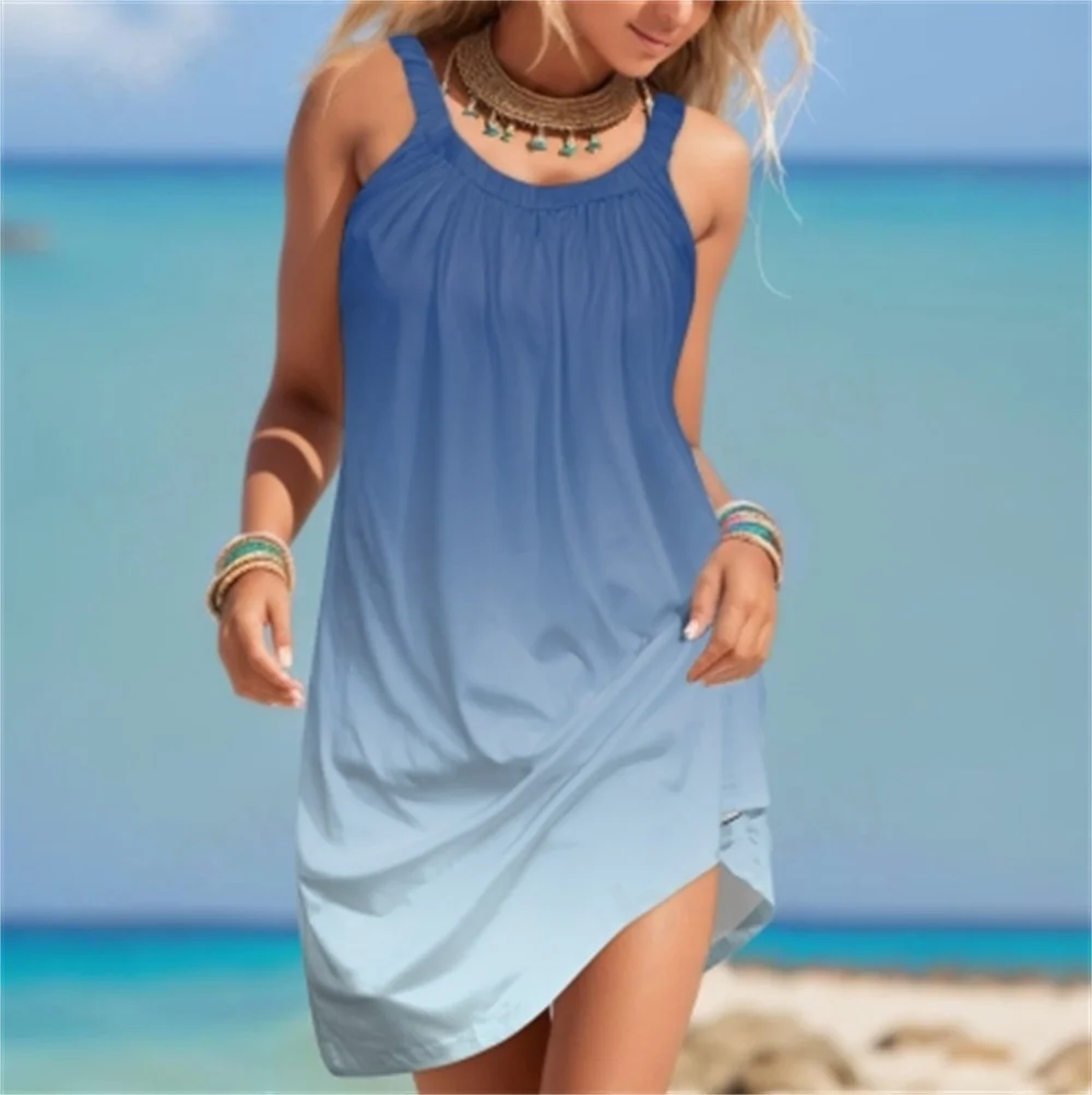 

Women's sun skirt beach dress sleeveless casual bohemian vest dress cover up sexy short mini party dress