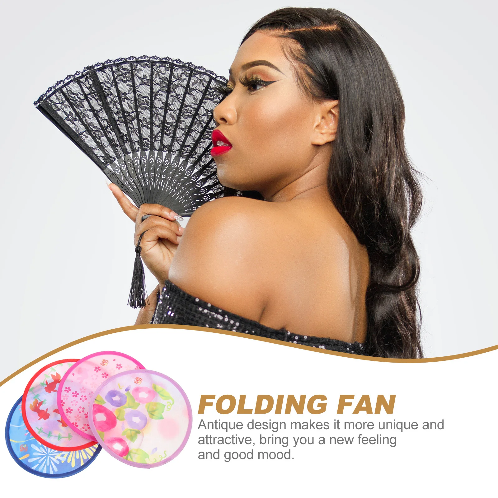 

4Pcs Japanese Folding Fan Round Handheld Fan for Women Kids Vintage Style Foldable Circular Fan Dancing Performance Decoration