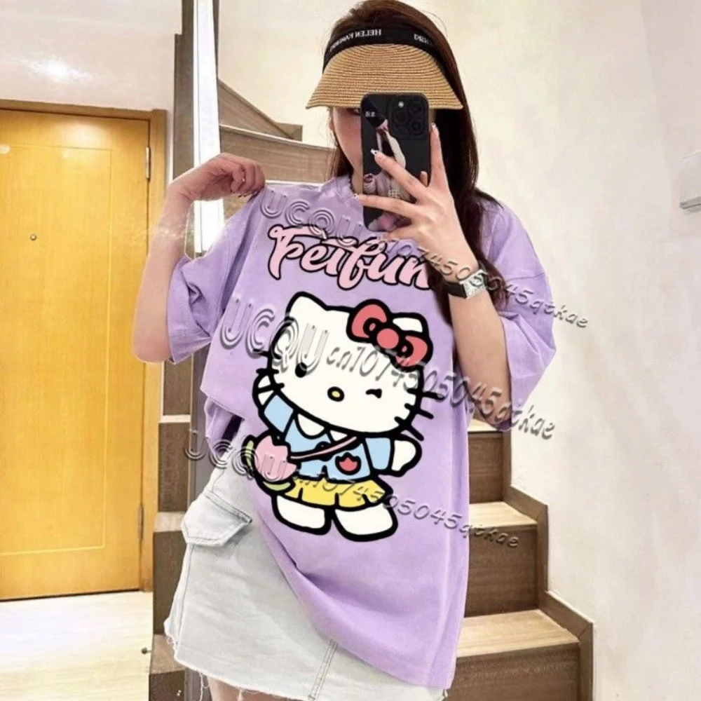 

Summer Women HelloKitty round Neck Short Sleeve green T-Shirt Graphic Tee Baseball Jerseys Sport T-Shirt women clothing