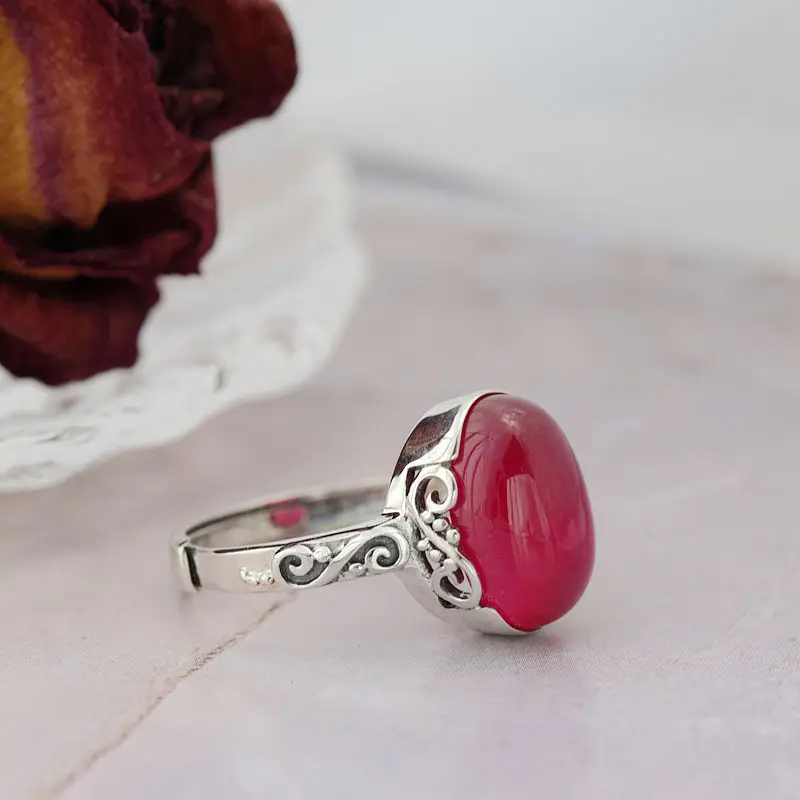 خواتم كلاسيكية أنيقة بتصميم عتيق من الفضة الإسترليني عيار 925 مرصعة بالياقوت الاصطناعي افتتاح قابل للتعديل خاتم للسيدات هدية مجوهرات حساسة