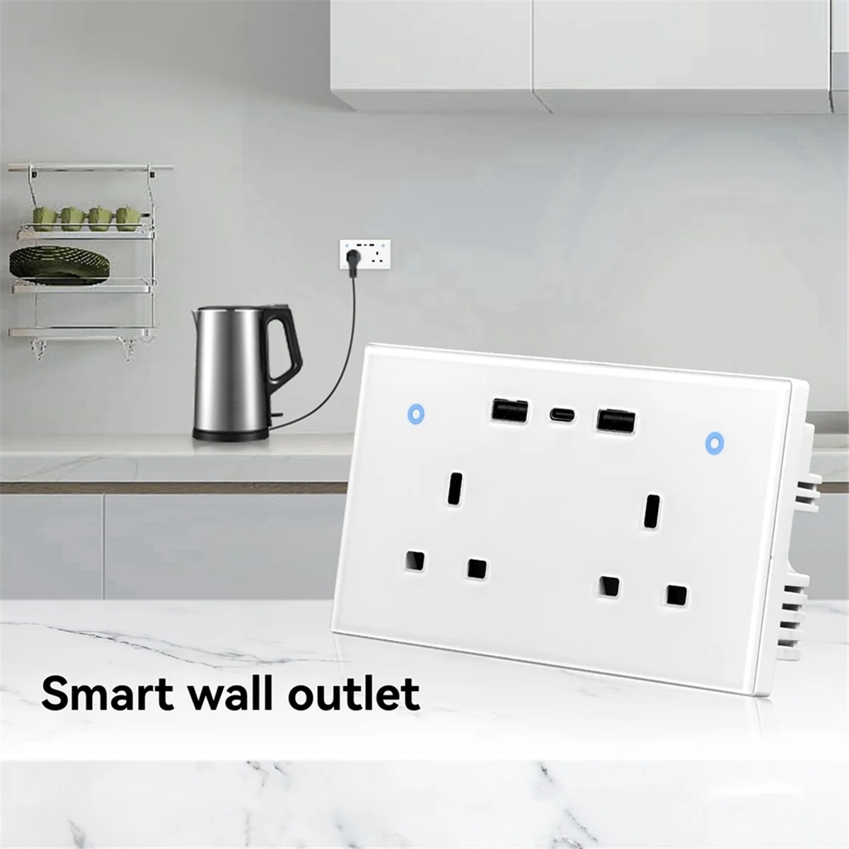 Babq tuya tomada de parede inteligente, tomada uk 13a, interruptor de toque, usb tipo-c, portas de carregamento, wi-fi, monitoramento remoto de energia para alexa