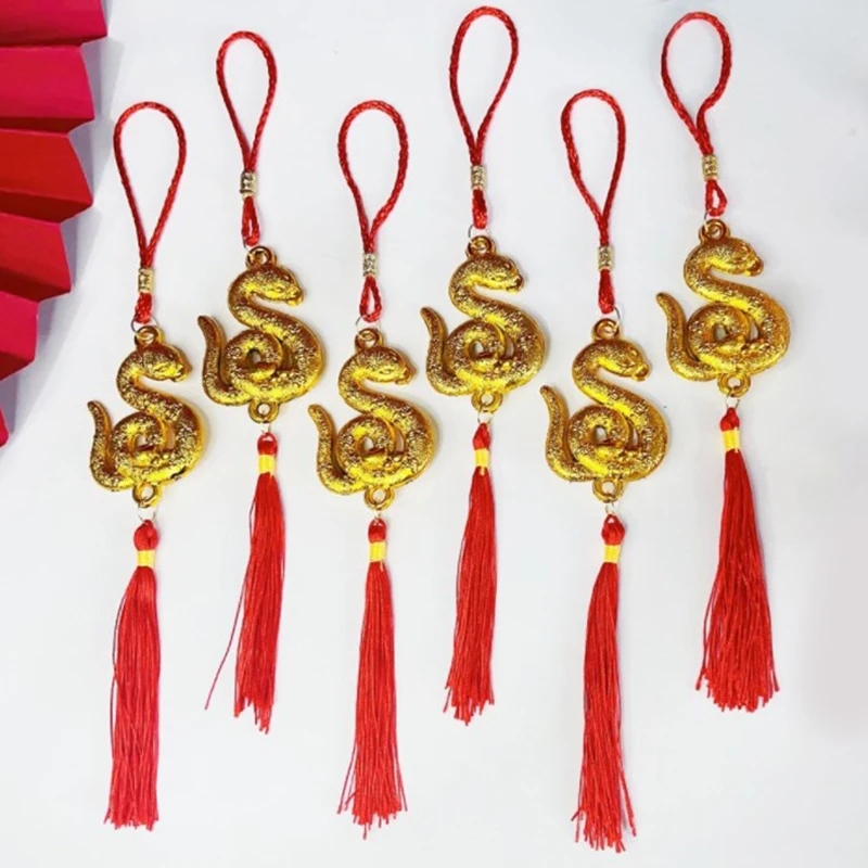 1Pc 2025 Year Of The Snake Gold-Plated Plastic Zodiac Snake Pendant Lucky Mascot New Year Home Car Hanging Ornaments