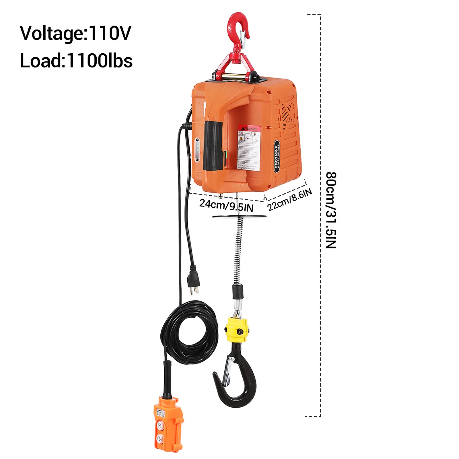 3in1 1100 Lbs Electric Hoist,Heavy Duty Winch with 200FT Remote Control,1500W 110V-120V Electric Hoist for Factories Warehouses