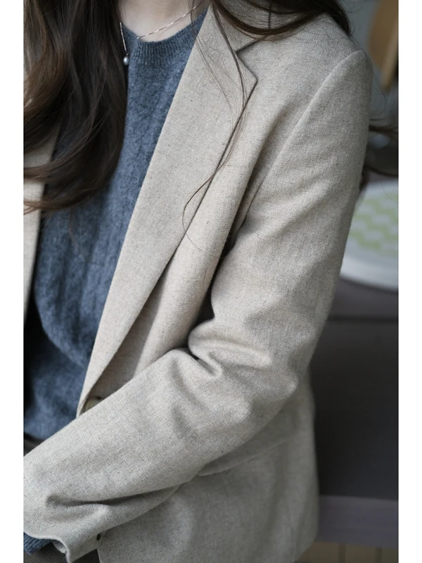 

Oat Floral Wool Texture Loose Long Sve Commute Women's Suit Jaet Winter Sartoria Kui Casual Faion Ladies Coat