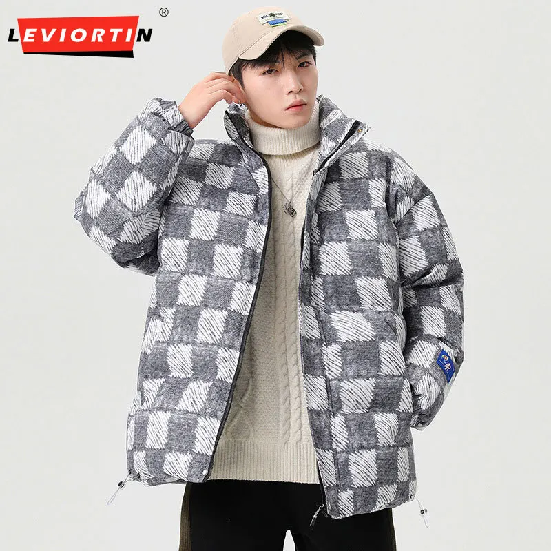 

Men Hip Hop Jacket Parka Streetwear Oxford Plaid Graphic Harajuku Cotton Padded Jacket Man 2022 Winter Cotton Windbreaker Warm