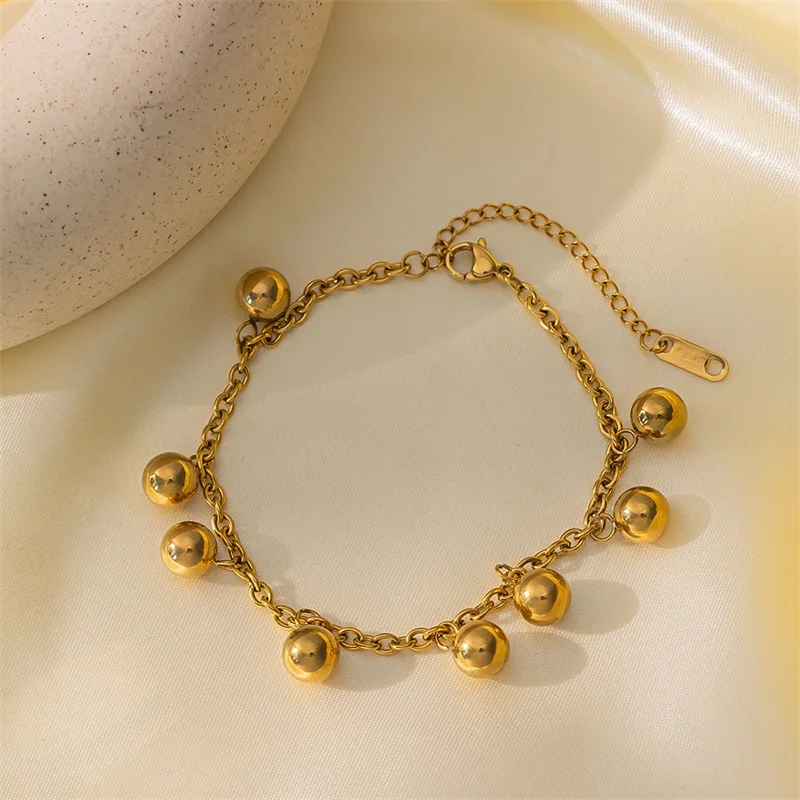 EILIECK 316L Edelstahl Metallperlen Halsketten-Armband-Set für Damen, trendiges goldfarbenes wasserdichtes Schmuckset, Geschenk für Party. – Detail 10