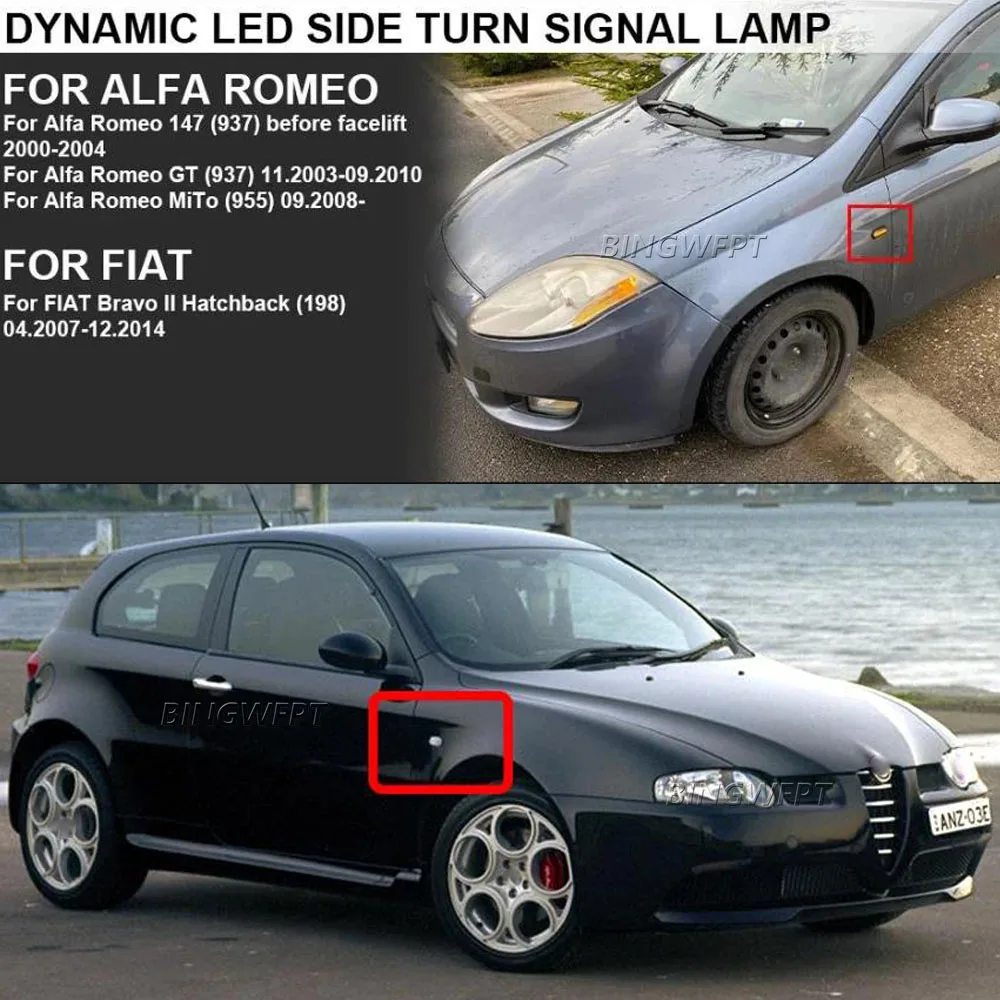 2Pcs  Dynamic LED Side Marker Lights Arrow Turn Signal Flashing Blinker Lamp For Alfa Romeo Mito 2014 view 4