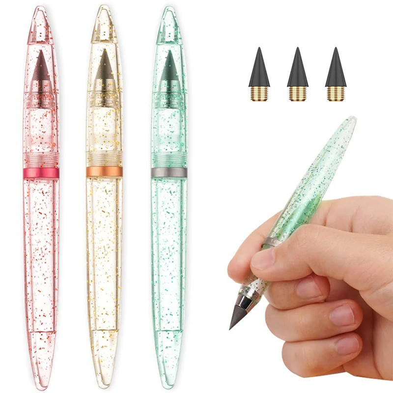 5pcs Durable Unlimited Writing Inkless Pen HB Forever Pencil Acrylic Pen No Dirty Erasable Drawing Office School Stationary