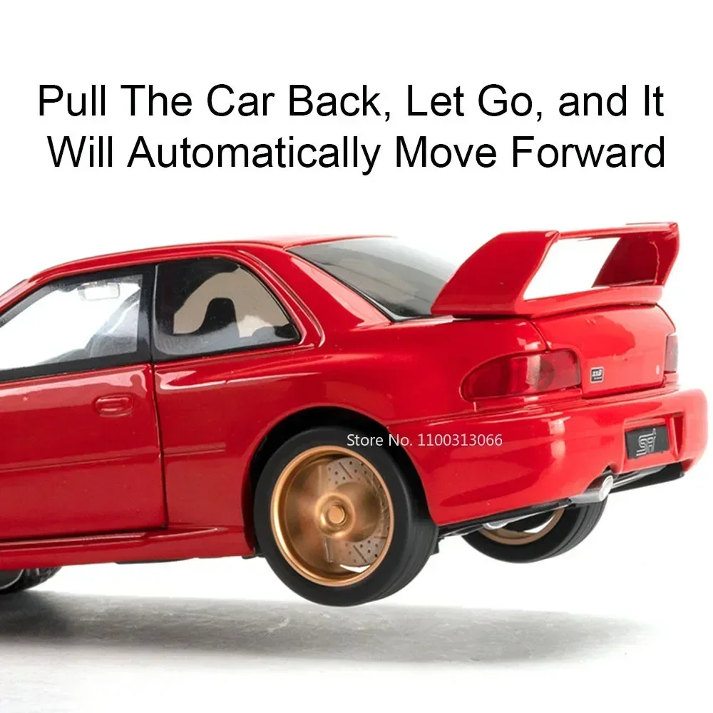 Scala 1:32 Subaru Impreza Modelli Giocattoli Auto Ruota in lega Tirare indietro Auto in miniatura Pneumatici in gomma Veicoli musicali leggeri Ragazzi Regali di Natale